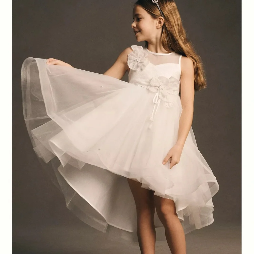 Girls Formal‎ White High-Low Tulle Dress